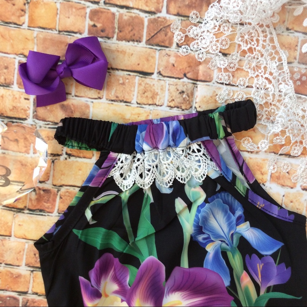 Boutique Baby Girl Black & Purple Lily  Romper - Picture 3 of 3